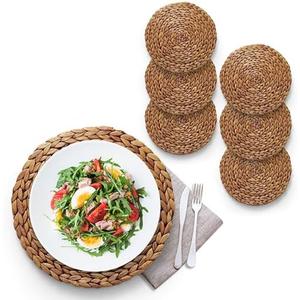(Sizes:11.8"-13.5''-15") BLUEWEST Round Woven Placemats, 13.5'' Natural Wicker Straw Mats (Pack of 6), Hand-Braided Non-Slip & Heat Resistant Table Setting for Dining Table