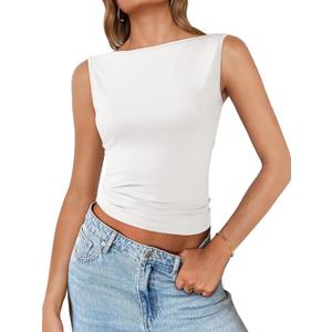 Imily Bela Womens Going Out Casual Tank Tops 2025 Trendy Summer Basic Sleeveless Backless T Shirts Cute Slim Fit Y2K Tee (White)