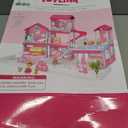 Toylink Pink Doll House for Girls, 3-Story Villa Playset with Light, 3 Dolls, Pool & Slide, Dollhouse Furniture and Accessories, Pretend Play Toddler Toys Birthday Gifts for Kids 3 4 5 6 7 8, 1:12