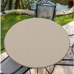 Round Outdoor Tablecloth Fits 42"-46" Round Table, 48Inch Elastic Edge Washable Polyester Table Cover for Party Picnic Camping Outdoor Indoor Decor (C-weave-1)