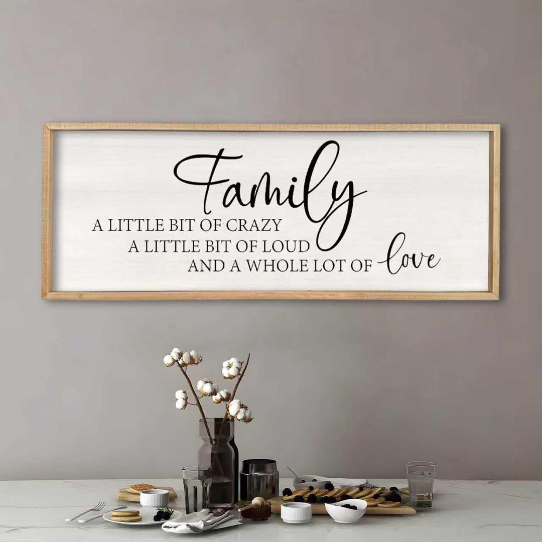 Family A Little Bit Of Crazy Sign Wall Decor 32"×12" Rustic Farmhouse Living Room Large Soild Wood Framed Hallway Hanging Sign Aesthetic Inspirational Quotes Entryway Home Wall Art (Wood)