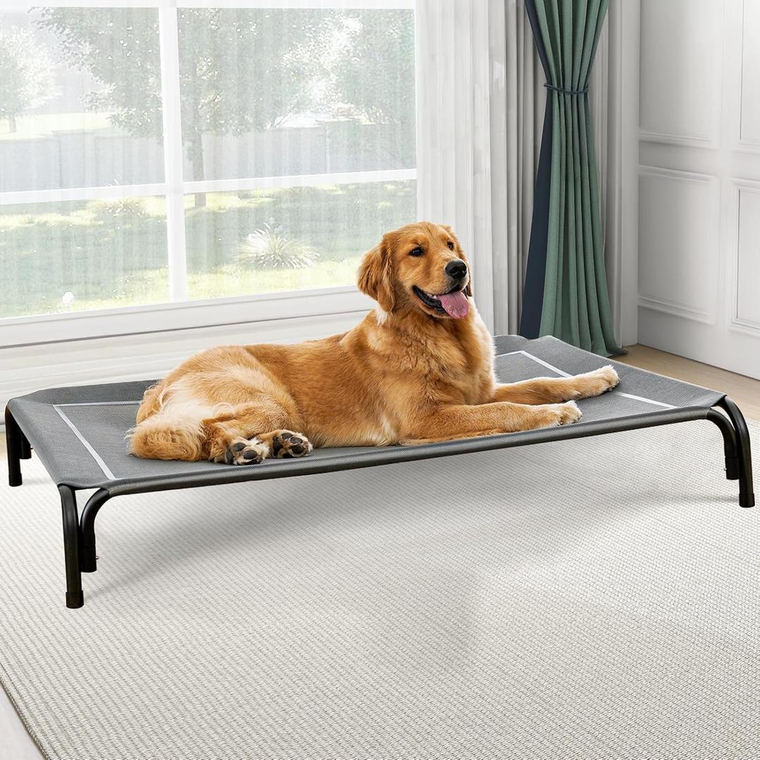 Elevated Dog Bed, Raised Outdoor Dog Bed for Large Sized Dog, Portable Cooling Pet Cot with Breathable & Washable Mesh, Indoor & Outdoor Pet Hammock with Skid-Resistant Feet. (L(43.30"x31.90"x8.00"), Grey)