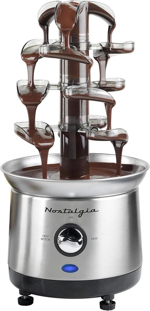 Nostalgia 4 Tier Electric Chocolate Fondue Fountain Machine for Parties - Melts Cheese, Queso, Candy, and Liqueur - Dip Strawberries, Apple Wedges, Vegetables, and More - 32-Ounce - Stainless Steel