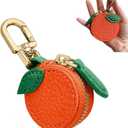 Cute Fruit Mini Coin Purse Keychain,Strawberry Cherry Leather Zipper Wallet Handbag Accessories For Women And Girls (Oranges)