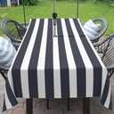 Navy Blue Strips Print Outdoor Tablecloth with Umbrella Hole for Rectangle Table, Waterproof Navy Blue Patio Table Cloth with Zipper - 60 x 84 inches