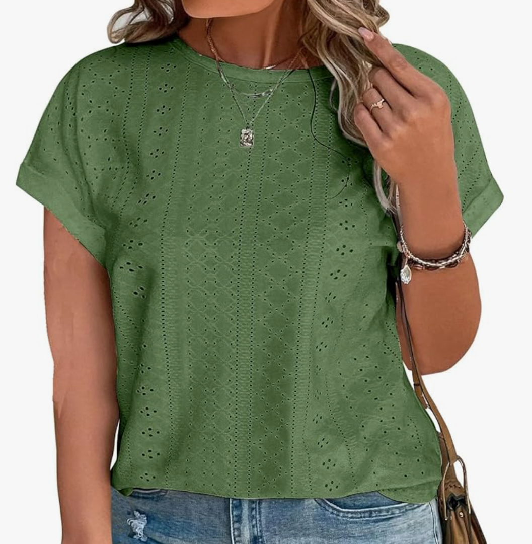 Eytino Women Plus Size Tops Short Sleeve Crewneck Casual Loose Summer Blouse Shirts, M