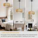 Farmhouse Chandelier Light Fixture, 5-Light Boho Rattan Chandelier with Fabirc Shade, Handwoven Farmhouse Hanging Light Fixture for Dining Room, Natural Original Color, 16''