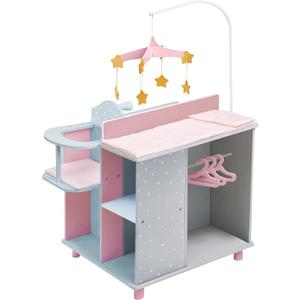 Olivia's Little World 6-in-1 Wooden Baby Doll Changing Station with Crib, Changing Table, High Chair, Double-Door Closet, Sink and Washing Machine, Multicolored, One Size