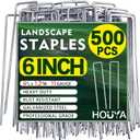 500 PCS Landscape Staples 6 Inch Galvanized Garden Stakes Garden Staples Pins Anti-Rust Ground Stakes for Weed Barrier, Irrigation Hose, Yard Lawn SOD, Landscape Fabric, Decor 6"L x1.2"W 500pcs
