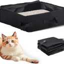 Portable Travel Litter Box for Cats, Foldable Cat Litter Box with Zipped Lid - Waterproof & Leak-Proof Collapsible Tray for Car, Hotel, Camping