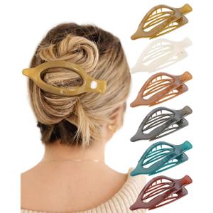 French Flat Hair Clips for Women - 6Pcs Flat Hair Claws for Thin Thick Hair Strong Hold No Slip Grip Hair Claw Clips for Women Girls (Amber (Brown))