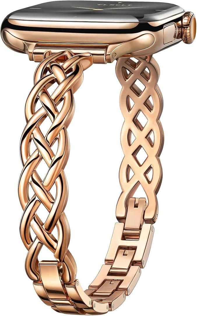 Silm Bracelet Compatible with Apple Watch Bands 38/40/41/42/44/45/46/49mm for Women, Celtic Thin Dressy Stainless Steel Metal Designer Fancy Strap for iWatch Series 11 10 9 8 7 6 5 4 3 SE Ultra