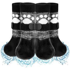 SCENEREAL Anti Slip Dog Boots & Shoes for Hot/Cold Pavement to Prevent Licking, Waterproof Dog Socks Paw Protectors for Small Medium Large Dogs, Traction Control on Hardwood Floor for Senior Dog, XL (XL(Pack of 6), Black Footprints)