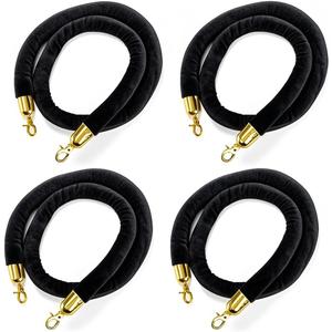 Okllen 4 Pack Black Velvet Stanchion Ropes with Gold Hooks, 5 Ft Crowd Control Barrier for Carpet Events Movie Theaters Hotels (Not Included The Stands)