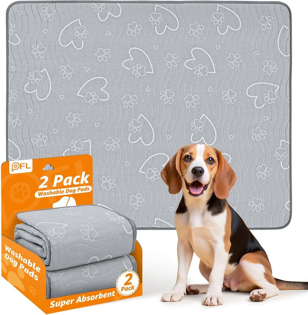 Washable Pee Pads for Dogs Reusable: 2 Pack Waterproof Puppy Pads Absorbent Quick Dry Training Pads - Non Slip Puppy Whelping Mats for Grate, Floor, Housebreak, Couch 18"x24" (Light Gray)