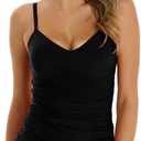 Vogueric Womens Tankini Top with Shirred Bottom Swimsuit Front Ruched Tummy Control 1 Piece Swimwear, XL