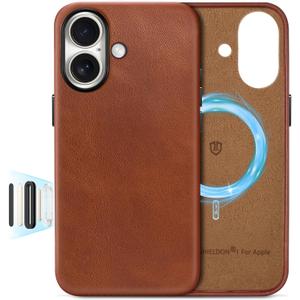 SHIELDON Genuine Leather Case for iPhone 17 6.3" 2025, Compatible with Magsafe, [Updated Camera Button], Magnetic Wireless Charging, Camera Bezel, Slim Fit Shockproof Protective Cover - Retro Brown