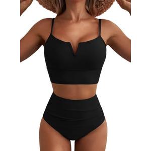 Herseas High Waisted Bikini Sets for Women - V Wire Two Piece Swimsuits Swim Suits 2026 Tummy Control Bathing Suit Size L