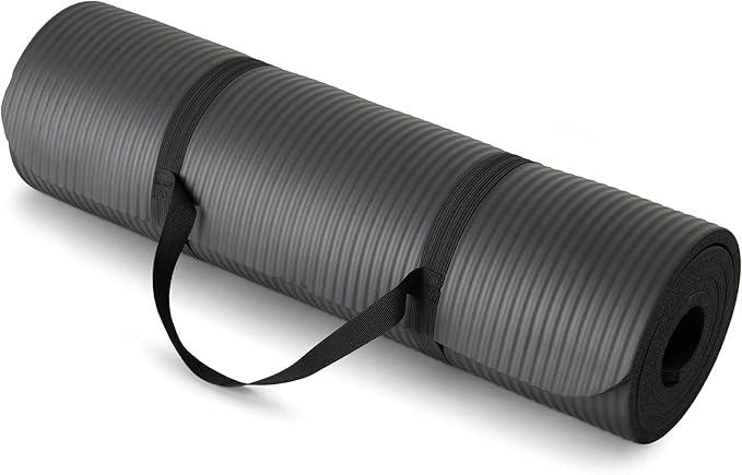 Amazon Basics Extra Thick Exercise Yoga Mat with Carrying Strap 1-Inch