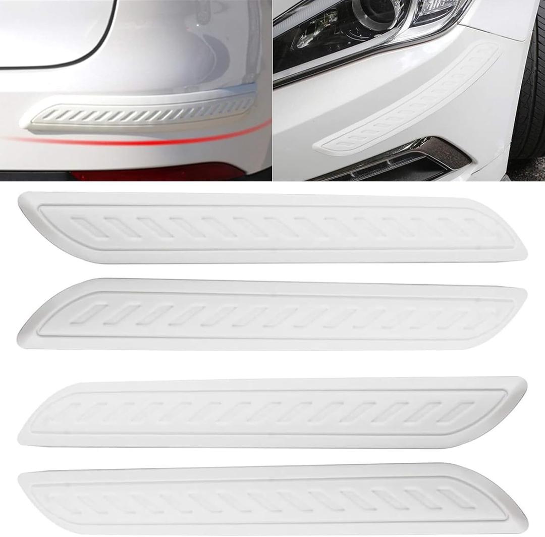 Anti-Collision Patch Car Bumper Protector Trim - Universal Anti-Scratch Strip for Rear Bumper and Door Edge Guards (White, 4-Pack)