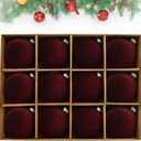 12Pc 2.4Inch Velvet Christmas Ornaments Balls Sets Shatterproof Christmas Balls Christmas Hanging Decorations Neutral Textured Ornaments Decorative for Christmas Tree (Wine Red)