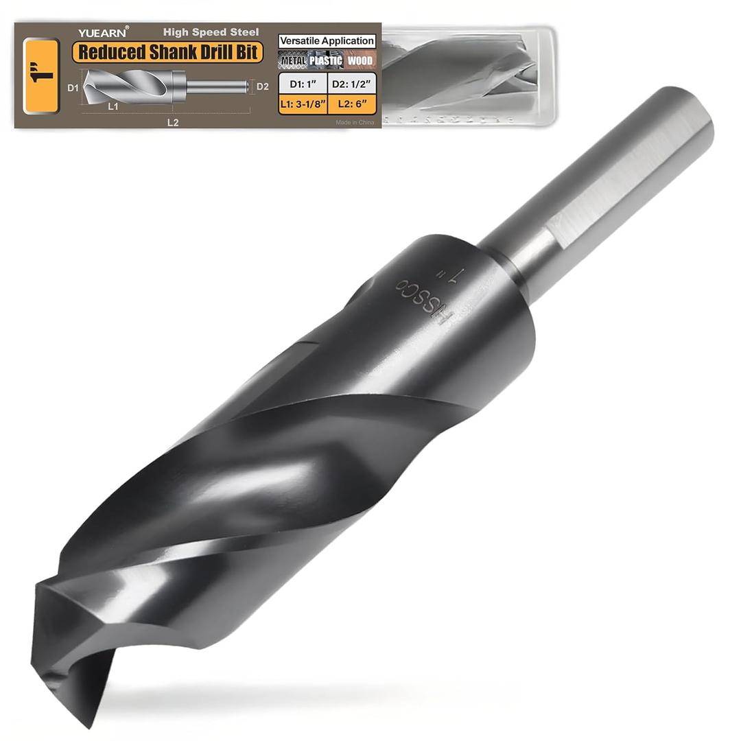 1 Inch Drill Bit for Metal - HSS M35 Cobalt Titanium Nitride Coated, 3-Flat Shank Design for Precision Drilling in Hard Steel, Cast Iron and Thick Aluminum