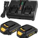 2Packs 20V 3.5Ah Battery and Charger Kit for Worx 20V Battery Compatible with Worx Battery 20V WA3520 WA3525 WA3575 with Fast Dual-Port Charger WA3875 for Worx 20V Battery and Charger Set