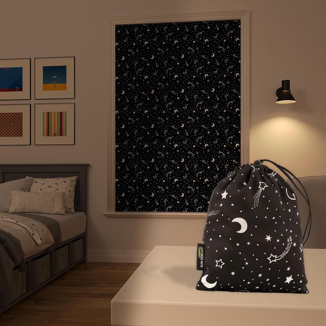 Sun Zero Lights Out Portable Travel 100% Blackout Suction-Cup-Curtain Panel, 50" x 78", Stars