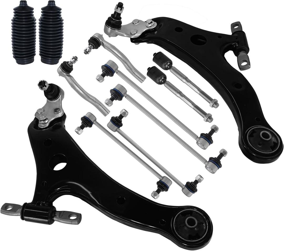 Control Arm, 14Pcs Front Lower Ball Joint Suspension Kit Sway Bar Tie Rod Ends Boot Compatible With 2007-2011 Toyota Camry