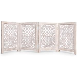 Lightnpro 4-Panel Carved Wooden Dog Gate with Stopper – 72 Inch Extra-Wide Foldable Freestanding Pet Barrier, White Wash Indoor Safety Fence for Small Dogs & Puppies – 24x18 Inch Panels