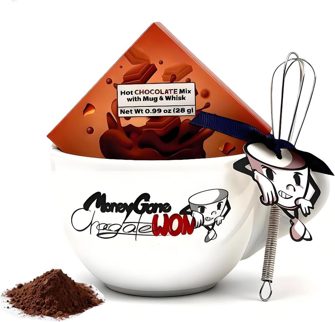 Hot Chocolate Mug Set, Oversized Ceramic Coffee Mug and Hot Chocolate Powder Set, Large Ceramic Cups Hot Cocoa Mugs Set as Gift Idea for Christmas and New Year (Chocolate Man)