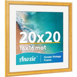 Vintage 20x20 Frame, Antique Gold Photo Frames with Plexiglass Front,Ornate Square 20x20 Picture Frame Display 16x16 with Mat or 20 x 20 Frame Without, Wall Décor,1 Pack,Gold