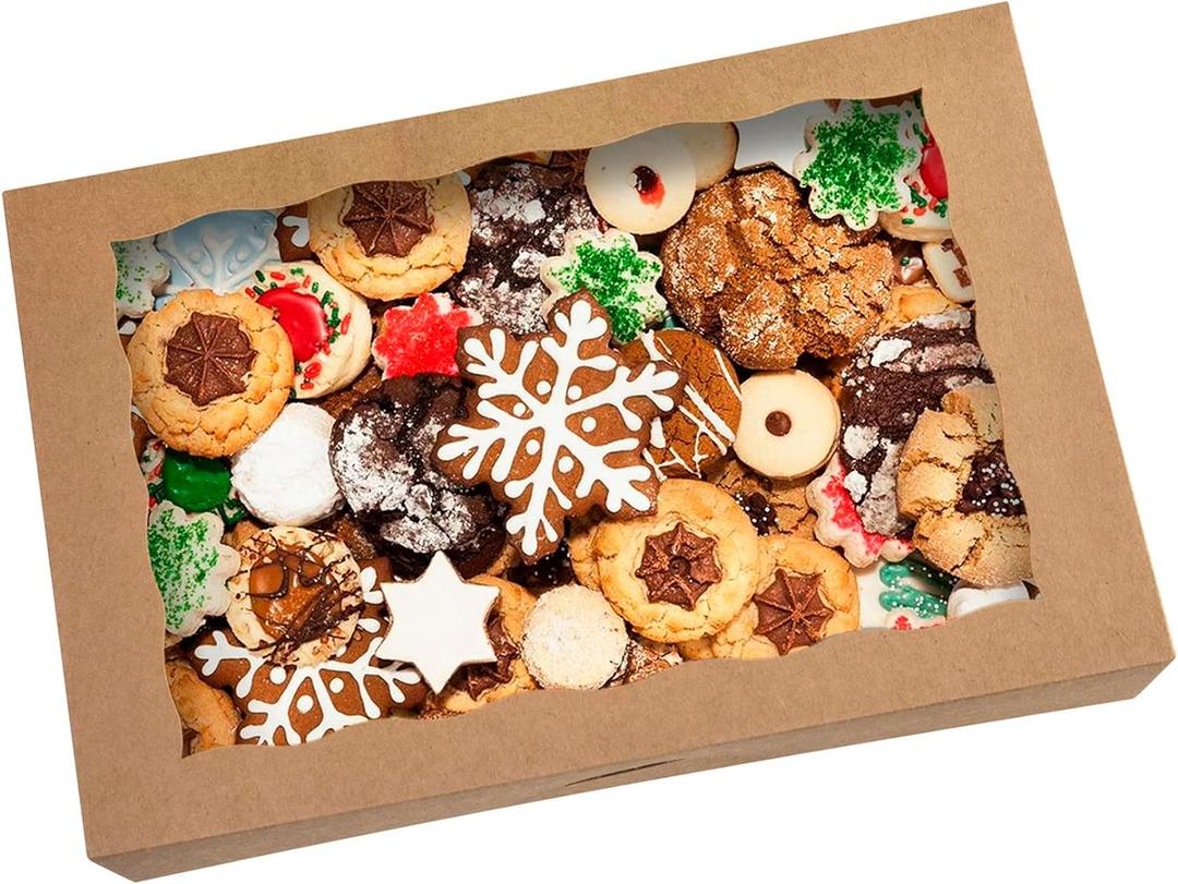 15-PACK Pastry Bakery Box 16x11x2.75inch,Brown Large Donuts,Muffins,Cookies Boxes with PVC Window Auto-Pop up Paper Box Nature Cardboard Take Out Container,Hold 12 Donuts,Pack of 15