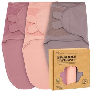 Bublo Baby Newborn Swaddles 03 Months  GOTS Certified Organic Cotton Baby Swaddle Blankets, Soft Breathable Infant Swaddle for Newborn Boys & Girls (3-Pack) (Taupe-mauve-peach)