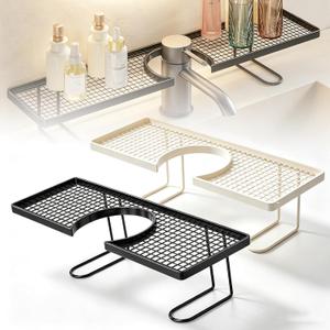 2 Pack Bathroom Sink Shelf Over Faucet,Behind the Faucet Sink Organizer, No Drill Free Standing Faucet Organizer Shelf with Drainage Design for Kitchen and Bathroom