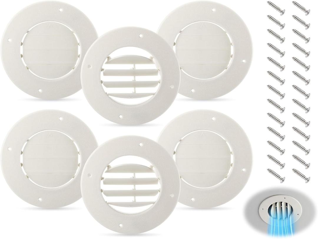 Leinuosen 6.5" Round Rv Vent Covers Beige Ceiling Air Conditioner Vent Lid Replacement Fits 4-5/8" Ducts for Inside Camper, Trailer, Motorhome