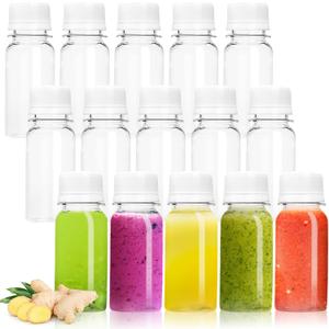 30 Pcs 2 Oz Small Plastic Bottles for Liquids, Ginger Shot with Caps, Empty Shot Bottles for Juice, Weddings, Parties, DIY (White)