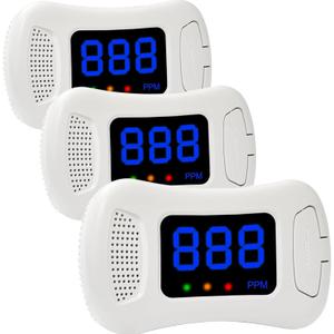 3 Packs Carbon Monoxide Detectors,CO Alarm Detector Monitor Battery Operated with PPM Value Display,Carbon Monoxide Alarm with Sound &Light Warning,Accurate & Easy to Read,for Home Kitchen Office