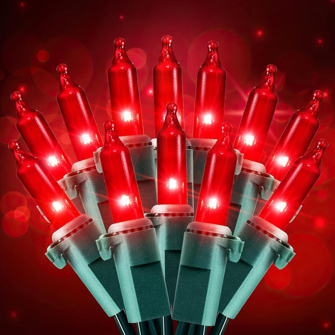 Hopolon 50 Red Christmas Lights, 2PACK Green Wire 13 Feet Long String Lights Set for Outdoor Indoor Dcor, Valentines Day, Wedding, Halloween, Christmas Trees, Holiday Lighting Decor(2pcs Red)