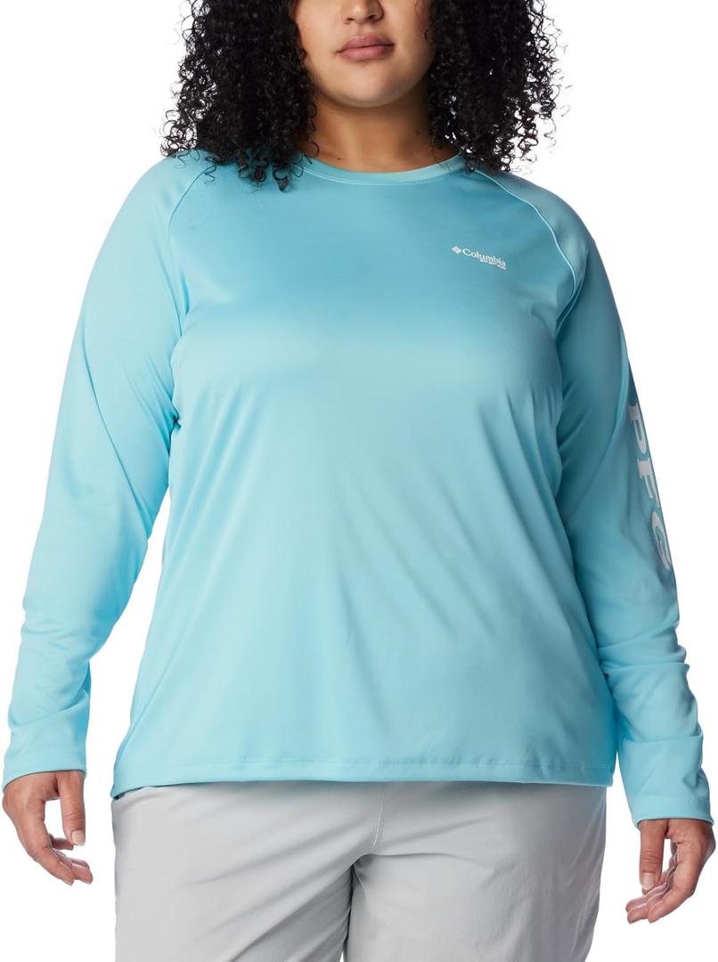 Columbia Women's Tidal Tee II Long Sleeve Shirt (2X, Clear Blue/White Logo)