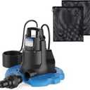 Acquaer 1/4 HP Automatic Swimming Pool Cover Pump with Pump Barrier Bag 2 Packs 19.7"x 17.7" Pond Pump Filter Bag with Drawstring, for Pool, Hot Tubs, Rooftops, Water Beds and more