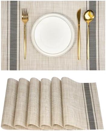 Amazon.com: flohar Placemats Set of 6Non-Slip PVC Weave Table Mats Easy to CleanHeat Resistant Place Mats for Kitchen Dining Table Decoration Indoor OutdoorKhaki Gray : Home & Kitchen