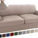 Turquoize 3 Piece T Cushion Sofa Slipcovers Stretch Couch Cover Furniture Covers with 2 Individual T Cushion Covers, Machine Washable (2 Cushion Sofa, Sand)