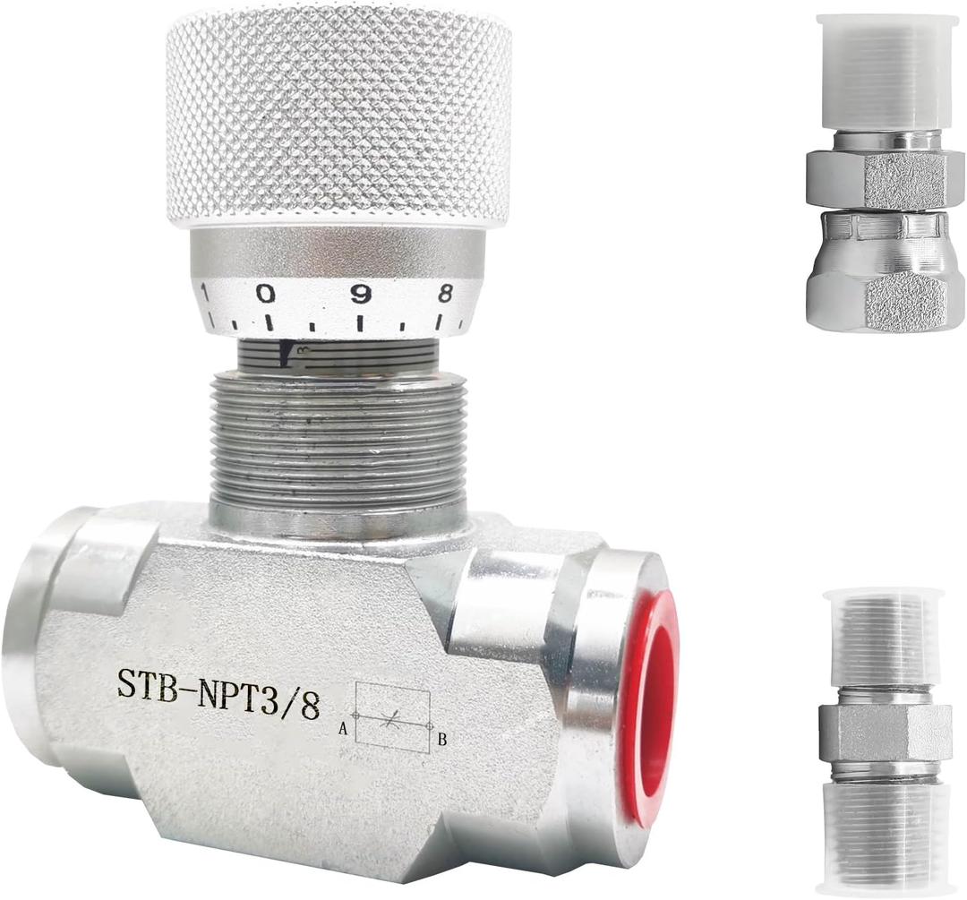 3/8" New Hydraulic adjustable Flow Control Two-way Valve With 2 Pcs Pipe Adapter,Throttle Check Valve 5800PSI For Hydraulic Oil Gas