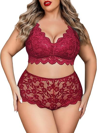Avidlove Plus Size Lingerie Set for Women Sexy Lace Halter Bralette High Waist Panty Set, Size: 20 Plus