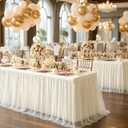 6 Pack Ivory Tablecloth for 6 Foot Rectangle Tables with Tulle Table Skirt, 72" x 30"