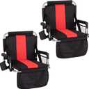 HIGH POINT SPORTS Foldable Stadium Seat Portable Folding Stadium Chairs Padded Bleacher Seat Cushion Bleacher Chair with Armrest and Cup Holder (Black-red2)