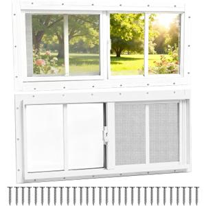 NeatiEase 2 Pack Sliding Windows, 10"x24" Shed Windows with Tempered Glass and Removable Fiberglass Screen for Chicken Coop, Shed, Basement, Playhouse, Household, Garage, Barns (White)