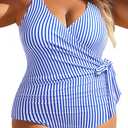 Yonique Plus Size One Piece Swimsuits for Women Tummy Control Bathing Suits Full Coverage Swimwear (Blue, Size 14W)
