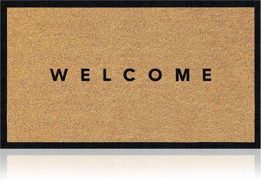 Black Edge - 17"x29" - Coir Door Mat with Heavy Duty Backing - Welcome Mats for Entryway, Porch - Anti-Slip PVC & Coconut Fiber Surface -Natural Home Accessories,Minimalist Original Design